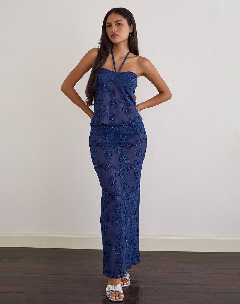 Image of Alphia Maxi Skirt in Sequin Knit Navy