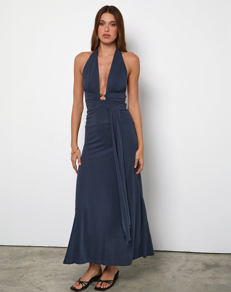 Robe longue Ryoko en Cupro Ocean Storm