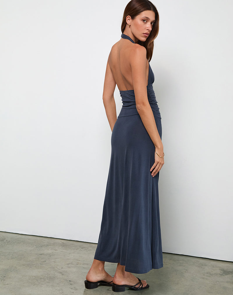Robe longue Ryoko en Cupro Ocean Storm