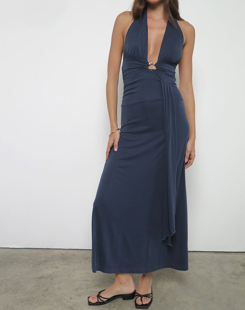 Image de la robe longue Ryoko en cupro Ocean Storm