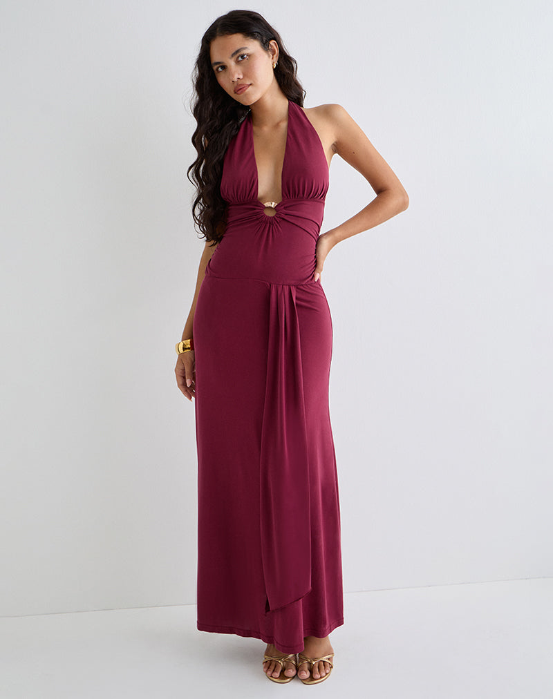 Robe longue Ryoko en cupro bourgogne