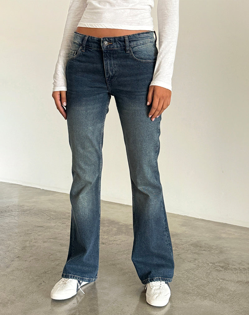 Jean évasé à taille basse Rigid en Vintage foncé
