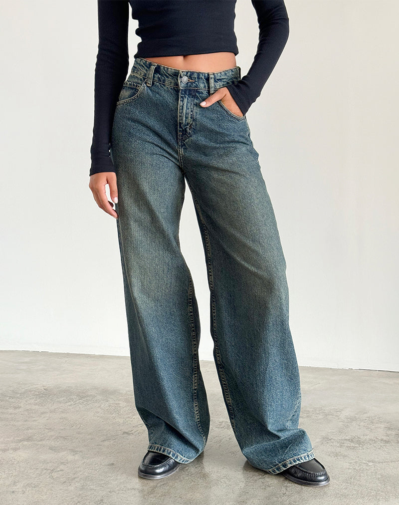 Jean extra large en brun bleu acidulé