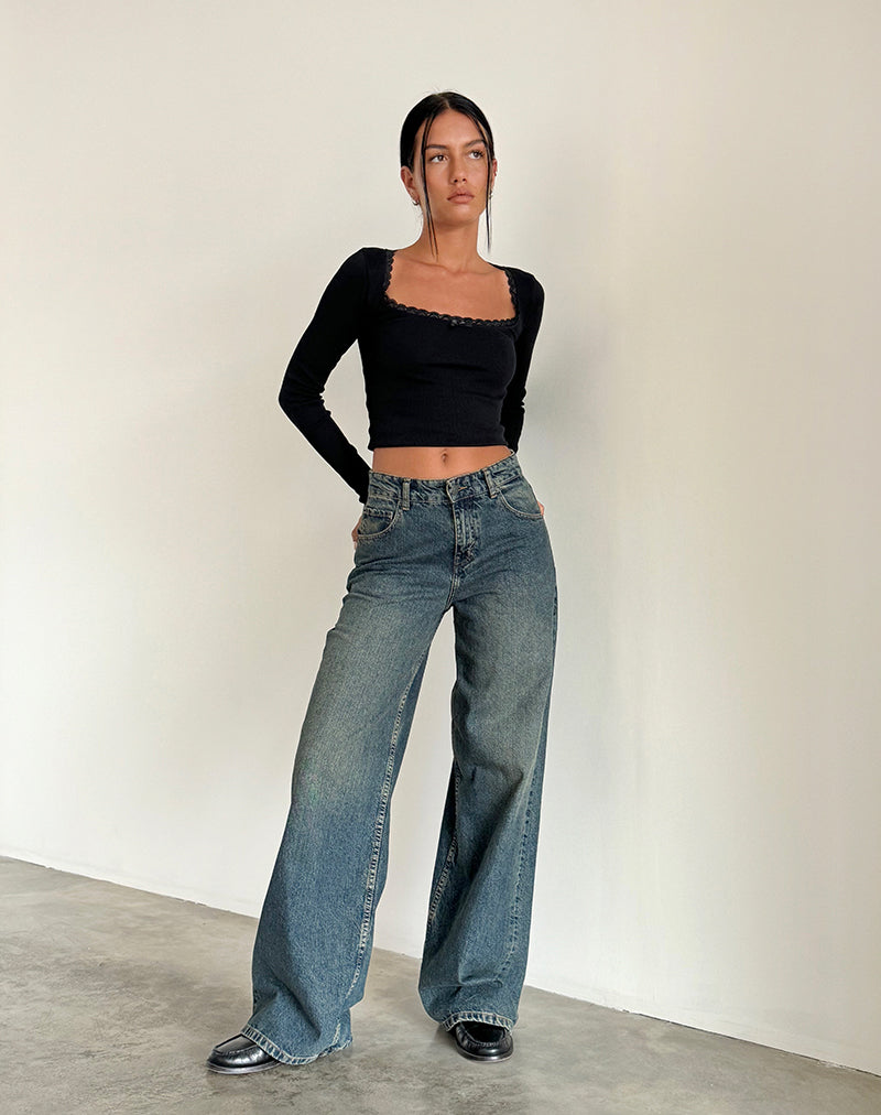 Jean extra large en brun bleu acidulé