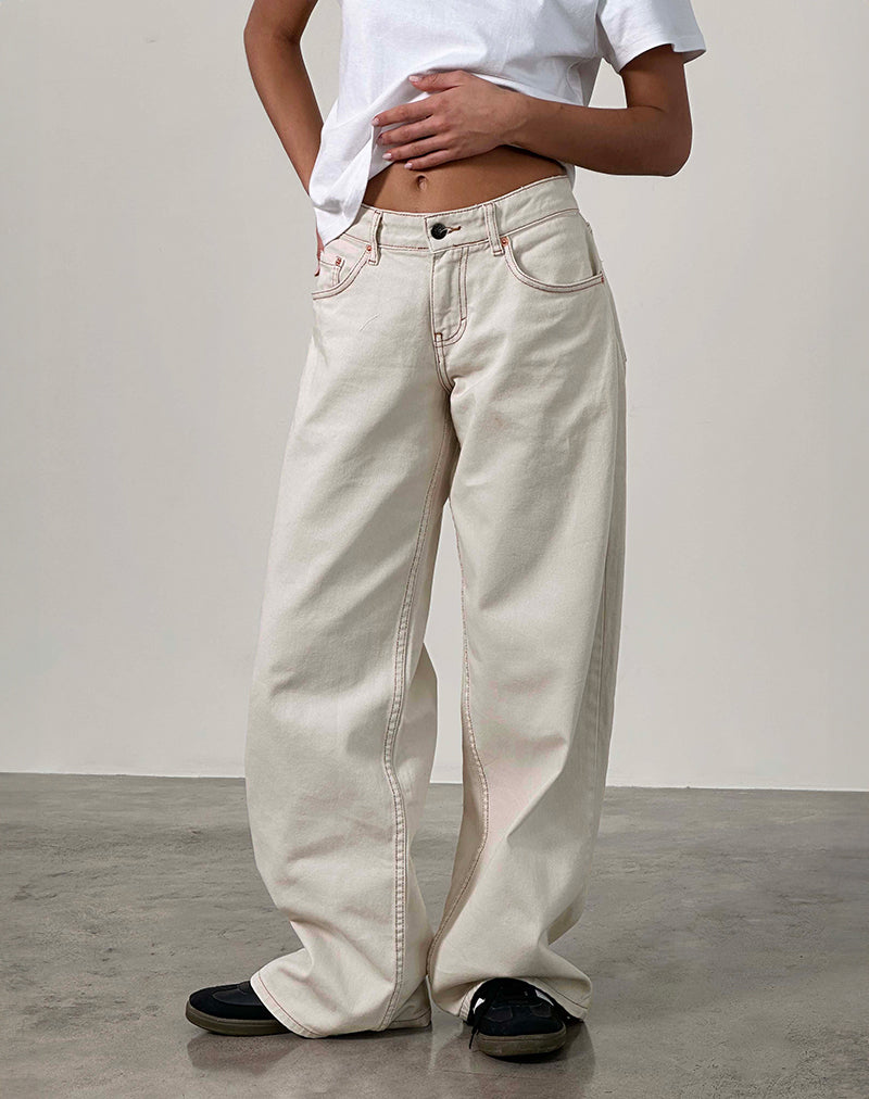 Image de Roomy Extra Wide Low Rise Jeans en Off White (blanc cassé)