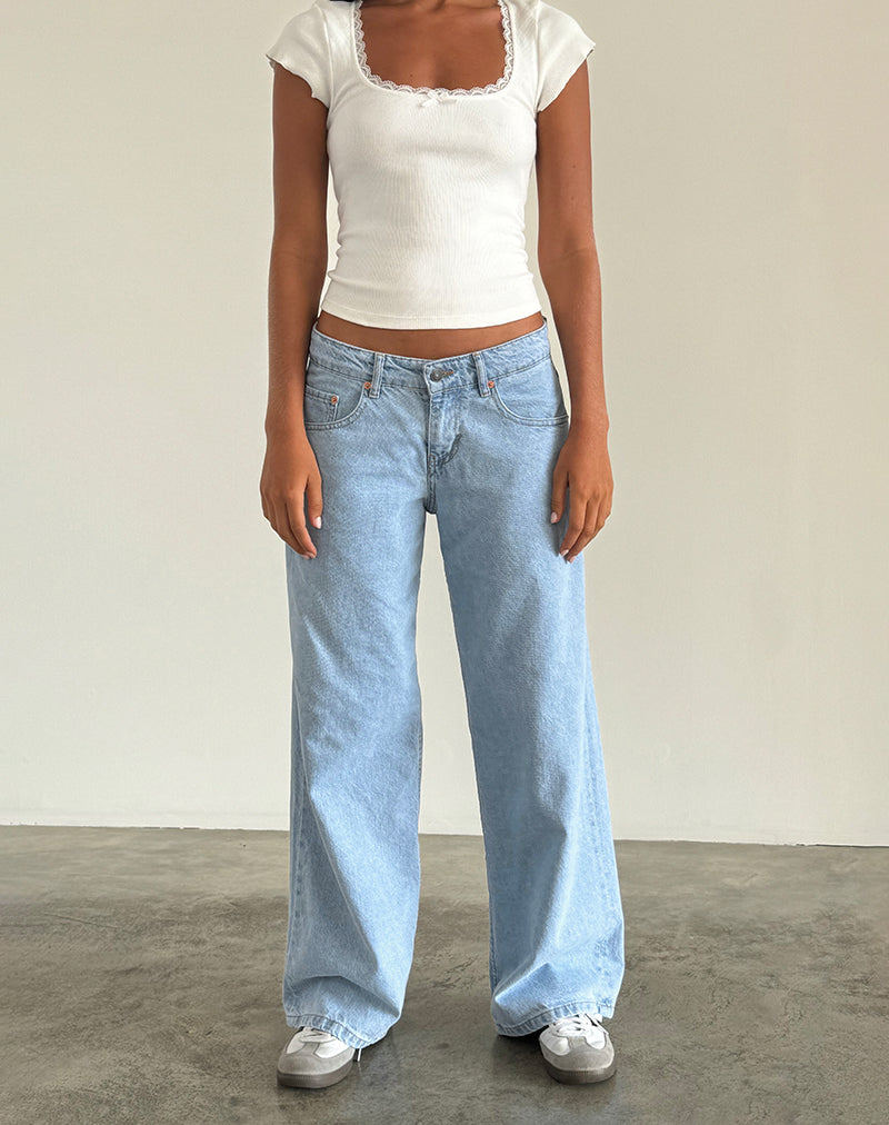 Jean à taille basse extra-large Roomy en bleu clair délavé