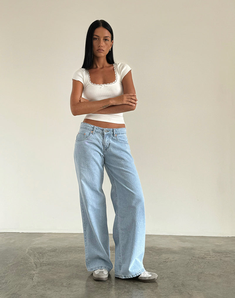 Jean à taille basse extra-large Roomy en bleu clair délavé