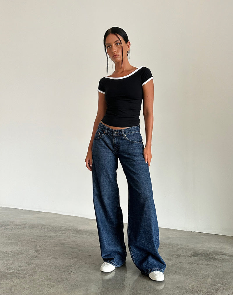Jean à taille basse extra-large Roomy en bleu indigo moyen