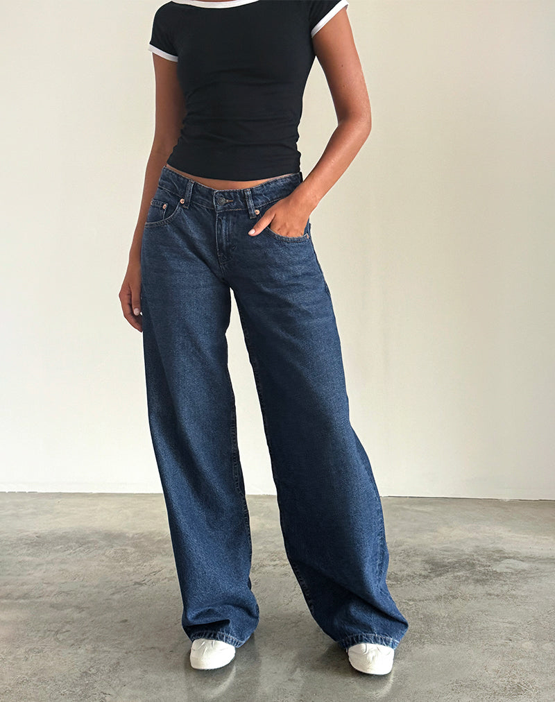 Jean à taille basse extra-large Roomy en bleu indigo moyen