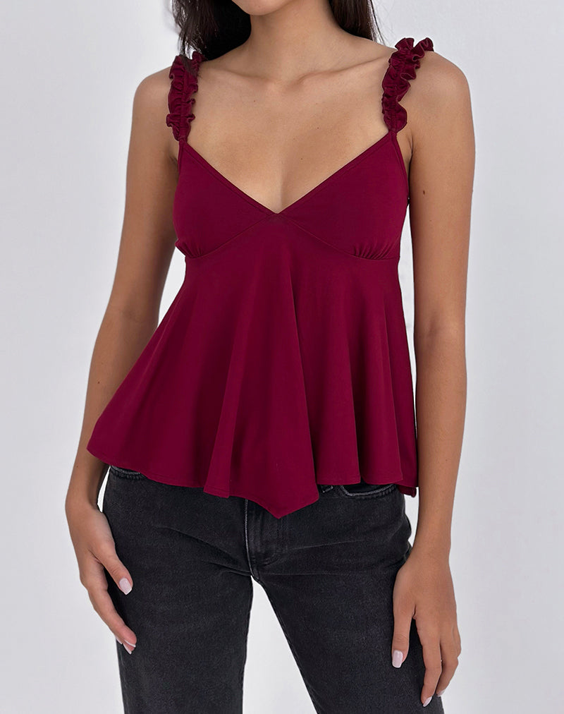Sable Floaty Cami Top in Jersey Burgundy