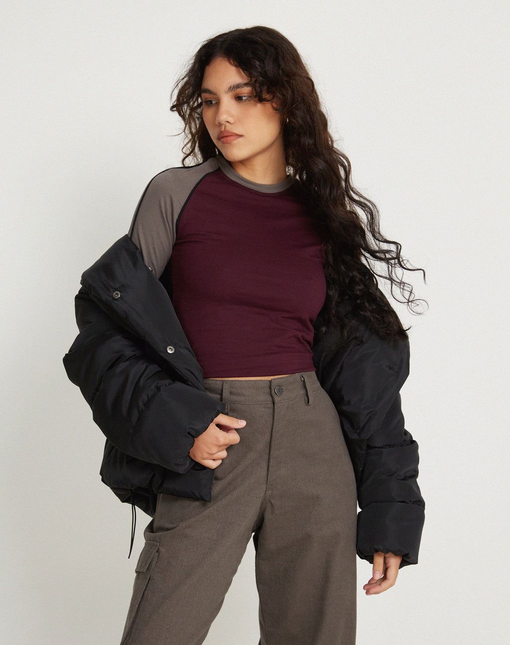Sachiel Long Sleeve Top in Oxblood Cloudburst Black (Top à manches longues en sang de bœuf)