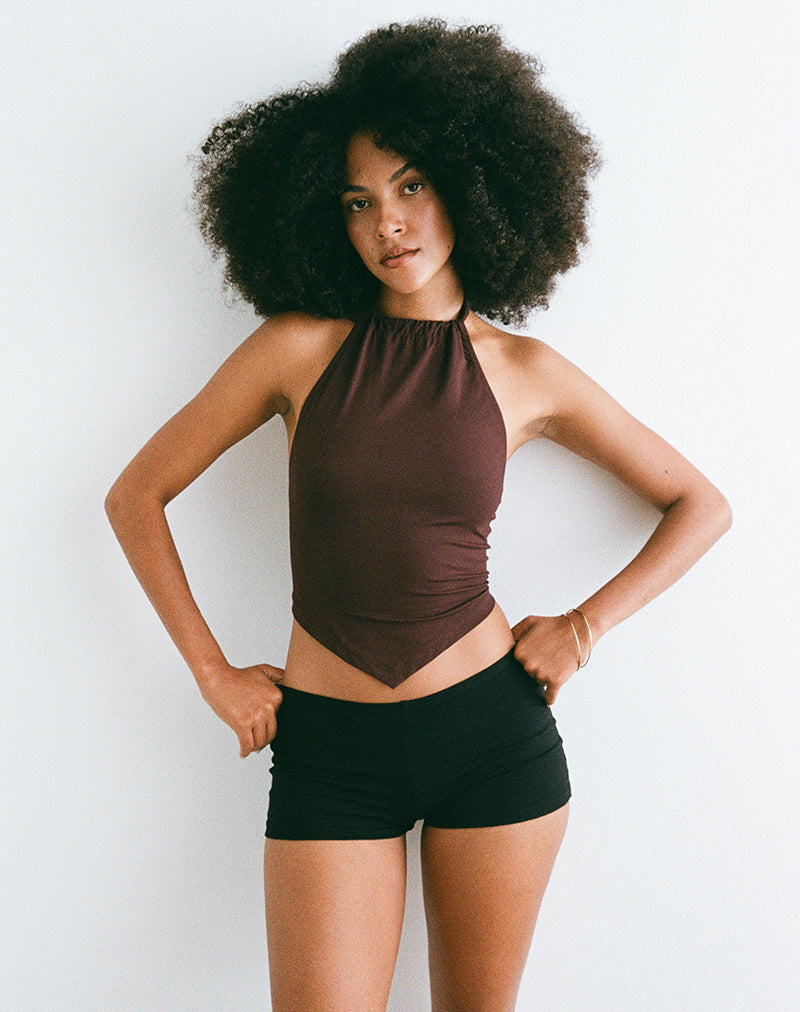 Sadra Halter Top in Rayon Jersey Bitter Chocolate