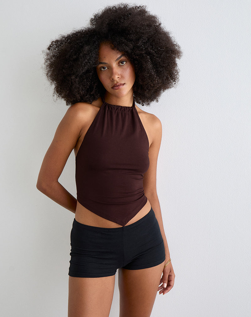 Sadra Halter Top in Rayon Jersey Bitter Chocolate