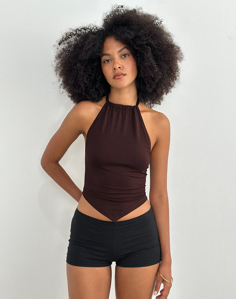 Image of Sadra Halter Top in Rayon Jersey Bitter Chocolate