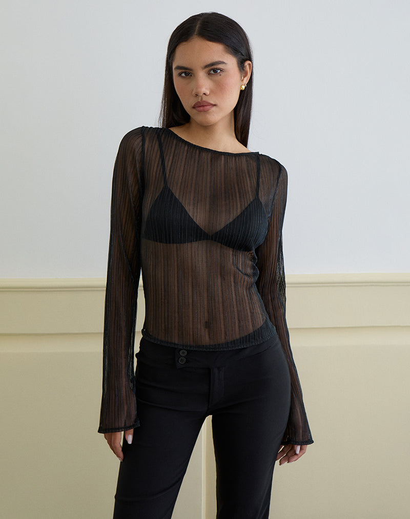 Image de Saezuru Top en mousseline de soie Plisse Shimmer Black
