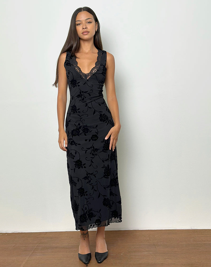 Image de Saga Midi Dress in Rose Flock Black