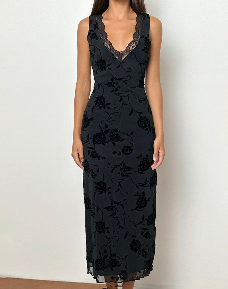 Image de Saga Midi Dress in Rose Flock Black