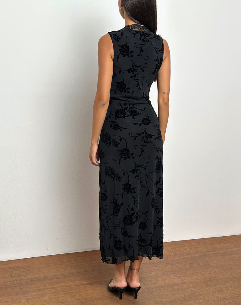 Image de Saga Midi Dress in Rose Flock Black