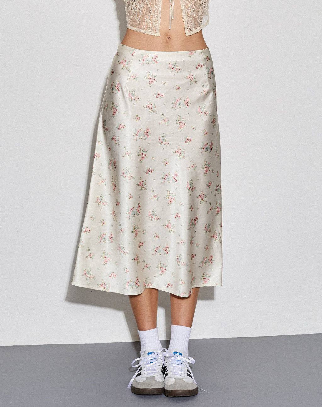 Jupe midi Piya en satin Vintage Rose Garland