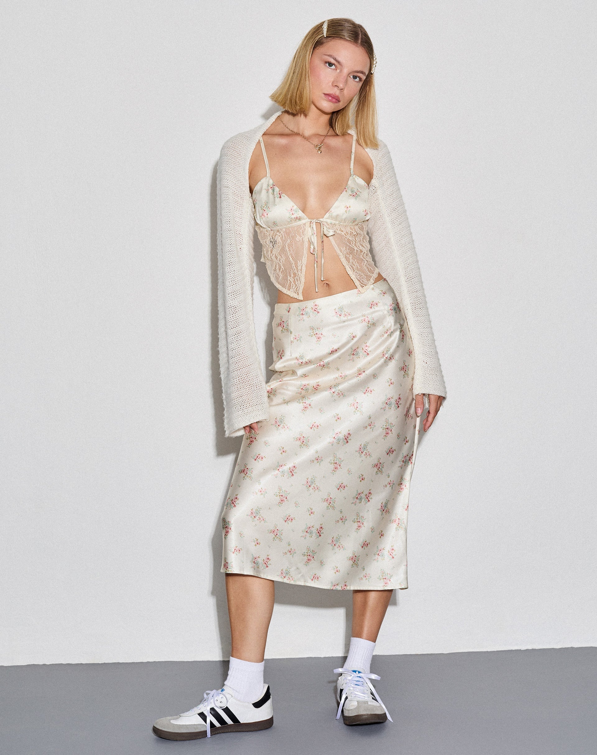 Image de Piya Midi Skirt in Satin Vintage Rose Garland