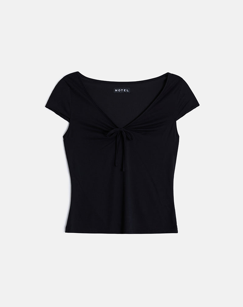 Image de Saiba Cap Sleeve Top in Cupro Black