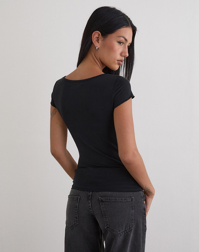 Image de Saiba Cap Sleeve Top in Cupro Black