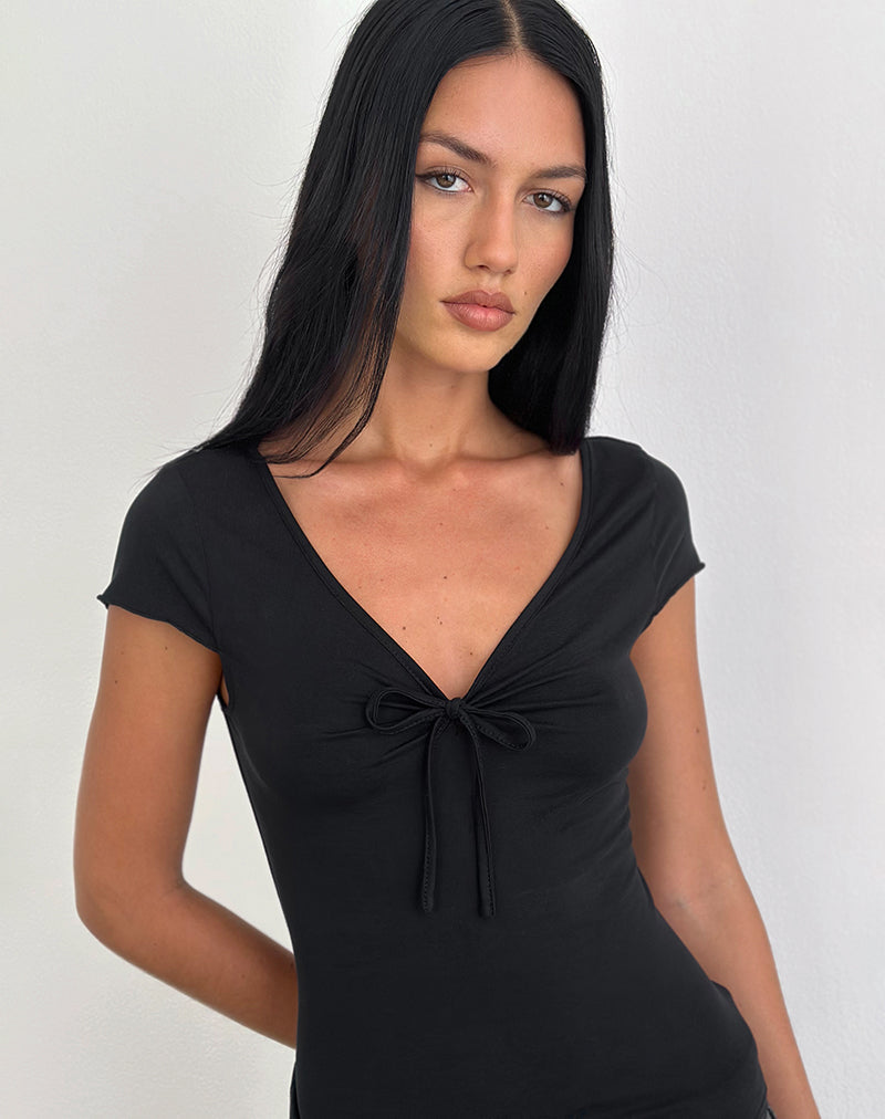 Image de Saiba Cap Sleeve Top in Cupro Black