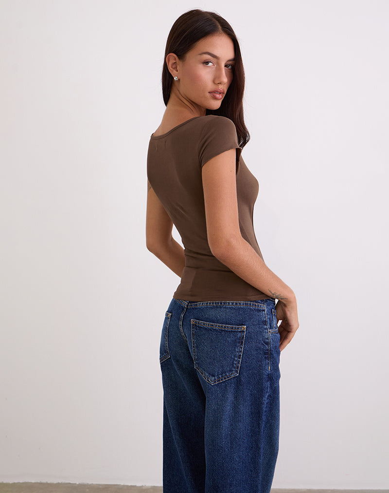 Image de Saiba Cap Sleeve Top in Cupro Dark Brown