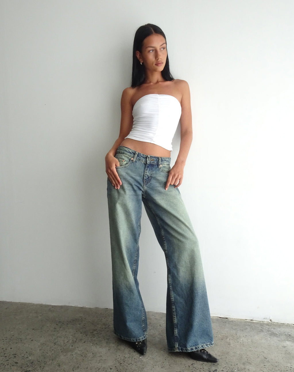 Jean à taille basse extra-large Roomy en bleu vert extrême