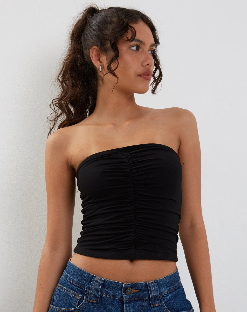 Top bandeau froncé Sajna, noir