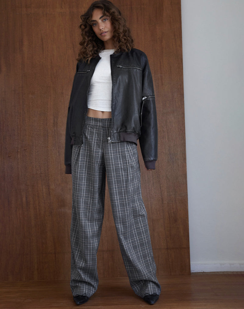 Pantalon large Sakaria à carreaux gris