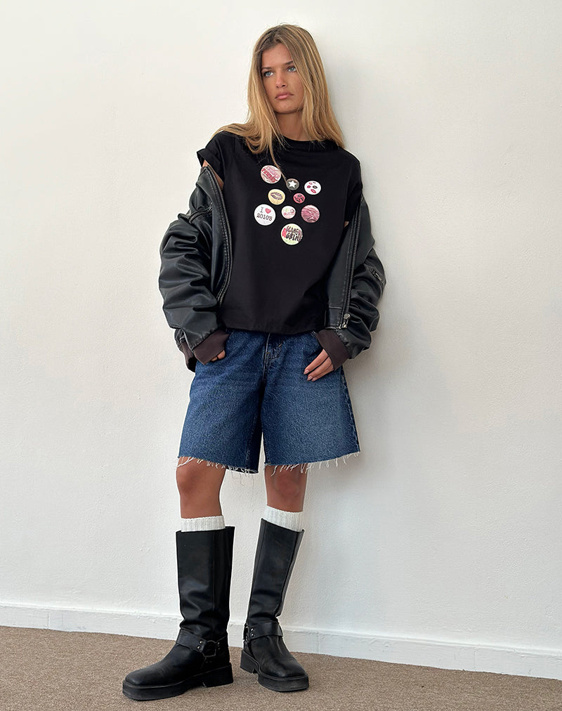 Image de Saki Tee in Black with Badges Graphic