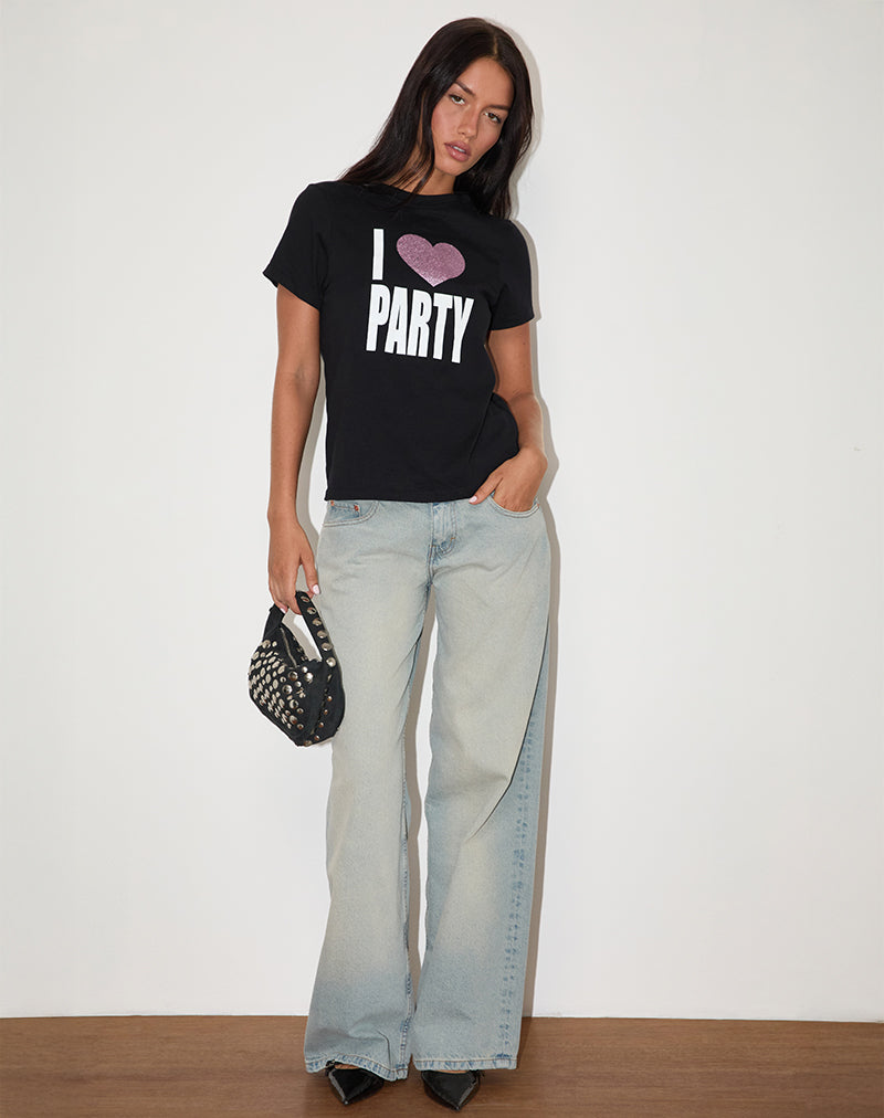 Image de Saki Tee in Black I Love Party Print