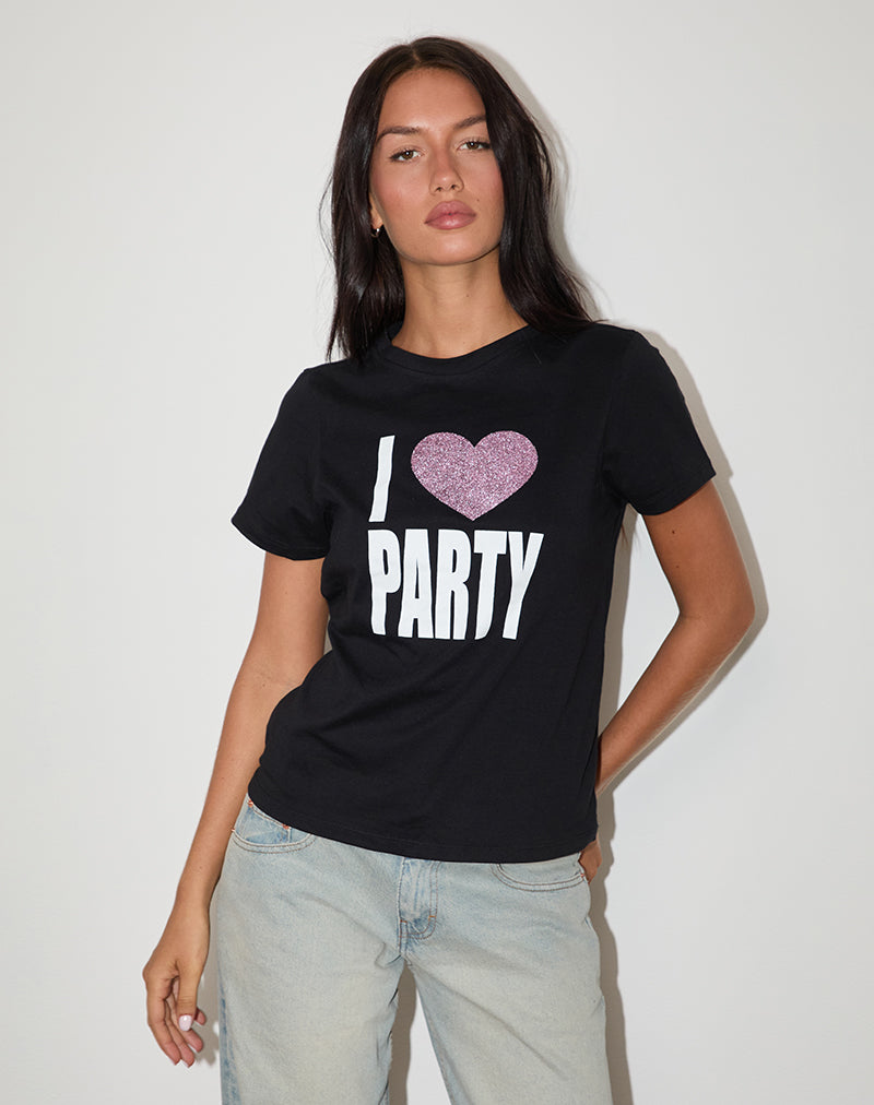 Image de Saki Tee in Black I Love Party Print