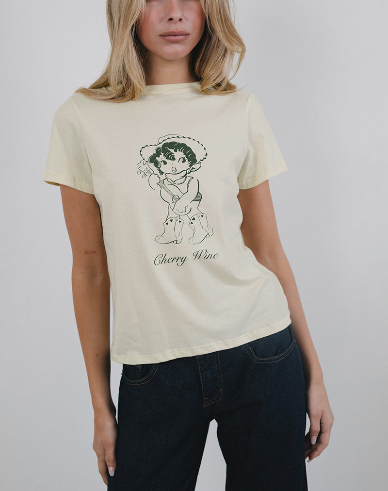 Tee-shirt Saki en Buttermilk avec imprimé vin de cerise