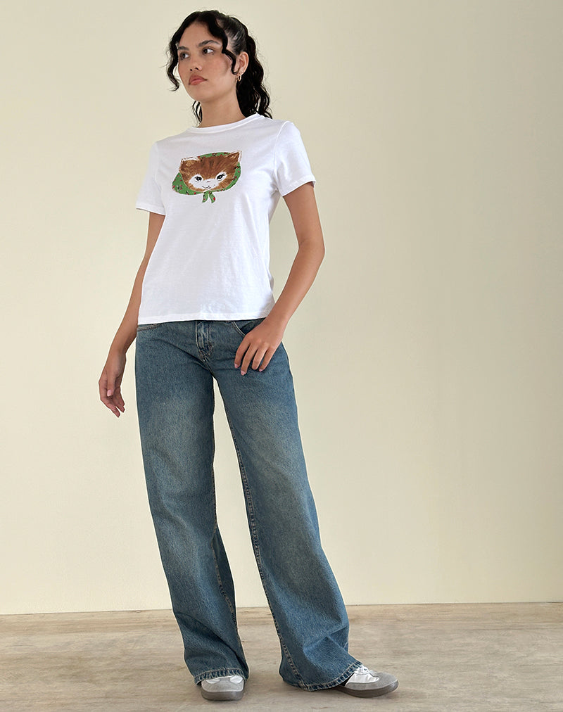 Image de Saki White Tee in Kitty Print