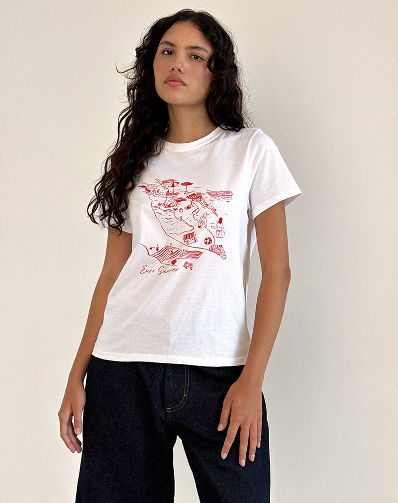 Tee-shirt Saki en blanc et rouge royal Euro Summer