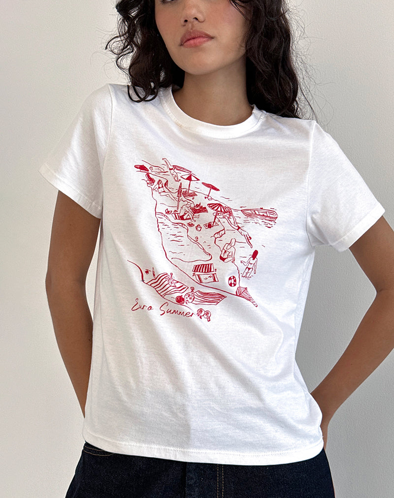 Tee-shirt Saki en blanc et rouge royal Euro Summer