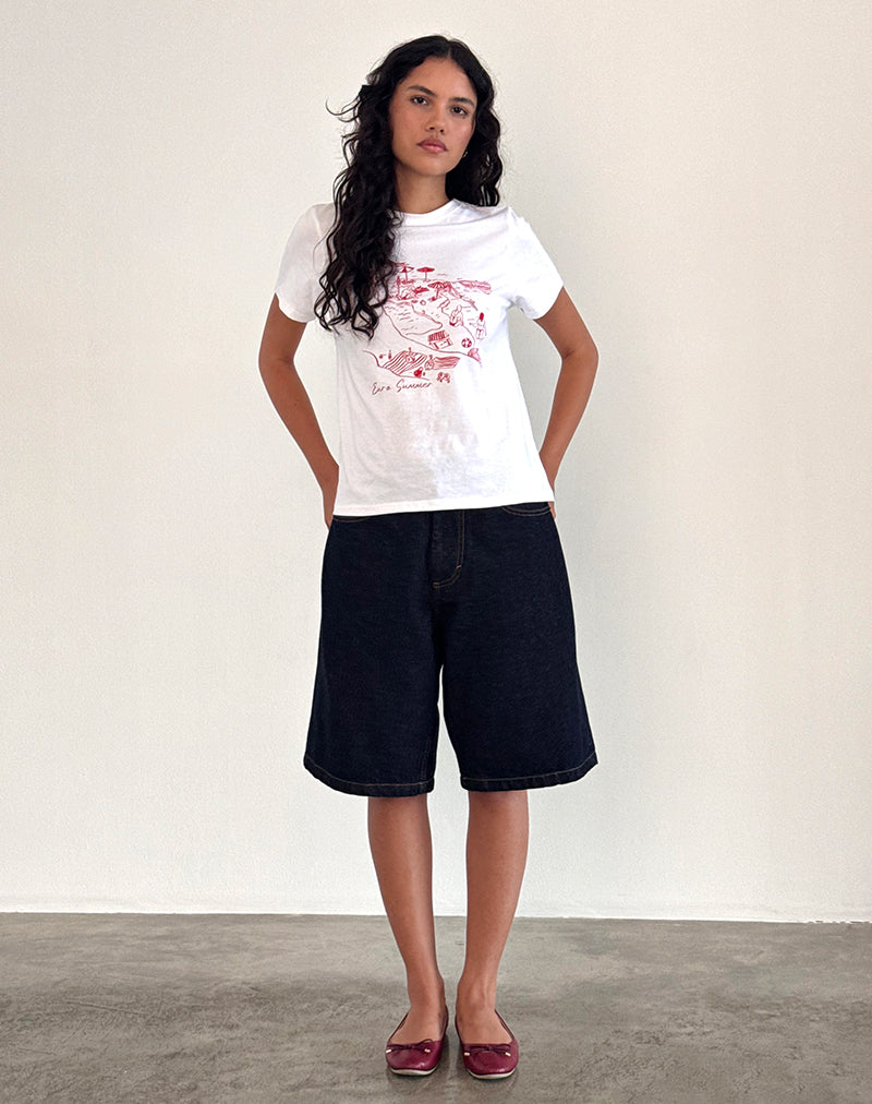 image de Saki Tee en blanc et rouge royal Euro Summer