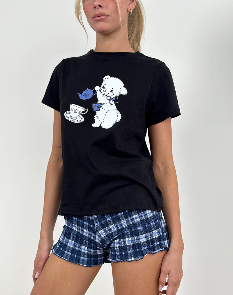 Image de Saki Tee en noir avec imprimé Tea Time