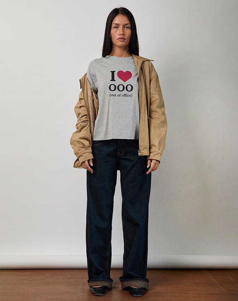 Saki Tee in Grey Marl with I Love OOO Graphic (T-shirt Saki en gris marron avec graphique I Love OOO)