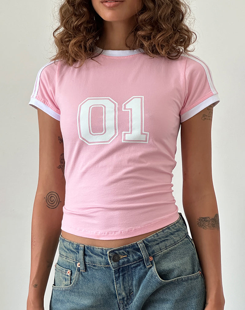 Tee-shirt Salda Sporty en rose ballet avec bordure blanche