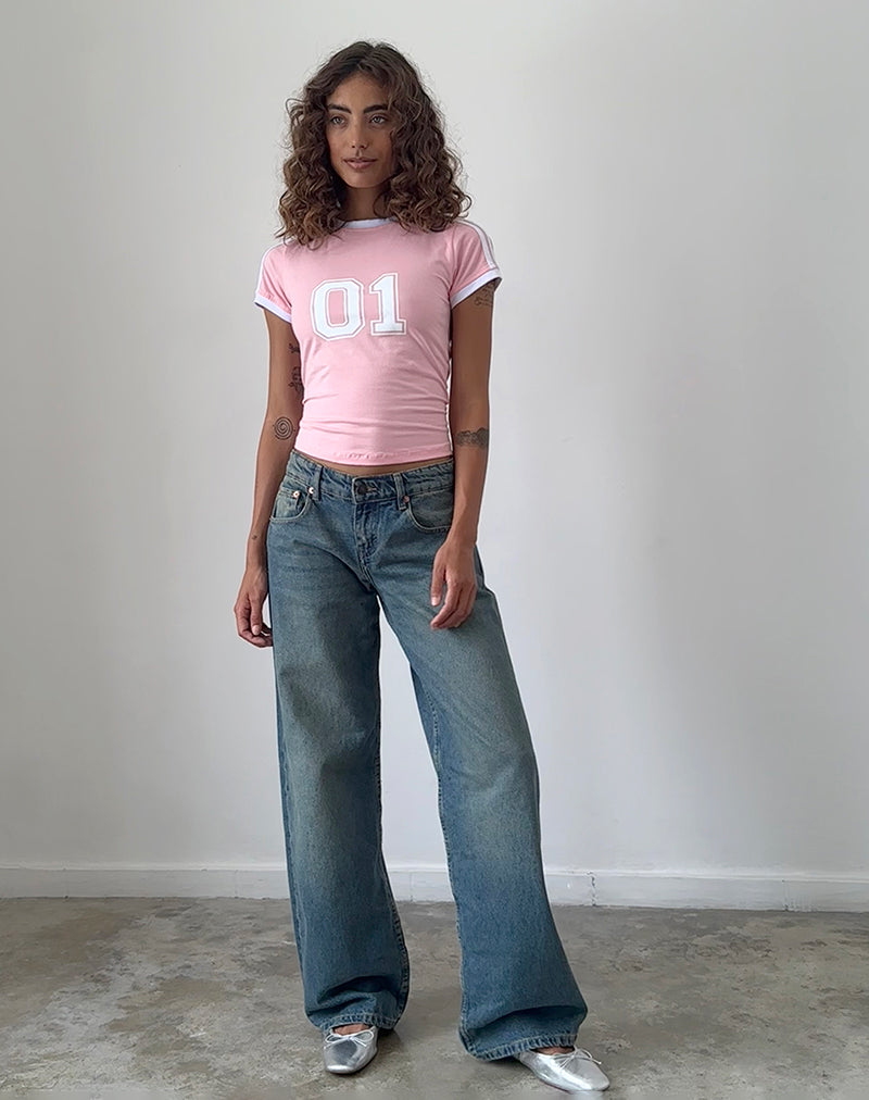 Image of Salda Sporty Tee in Ballet Pink with White Binding