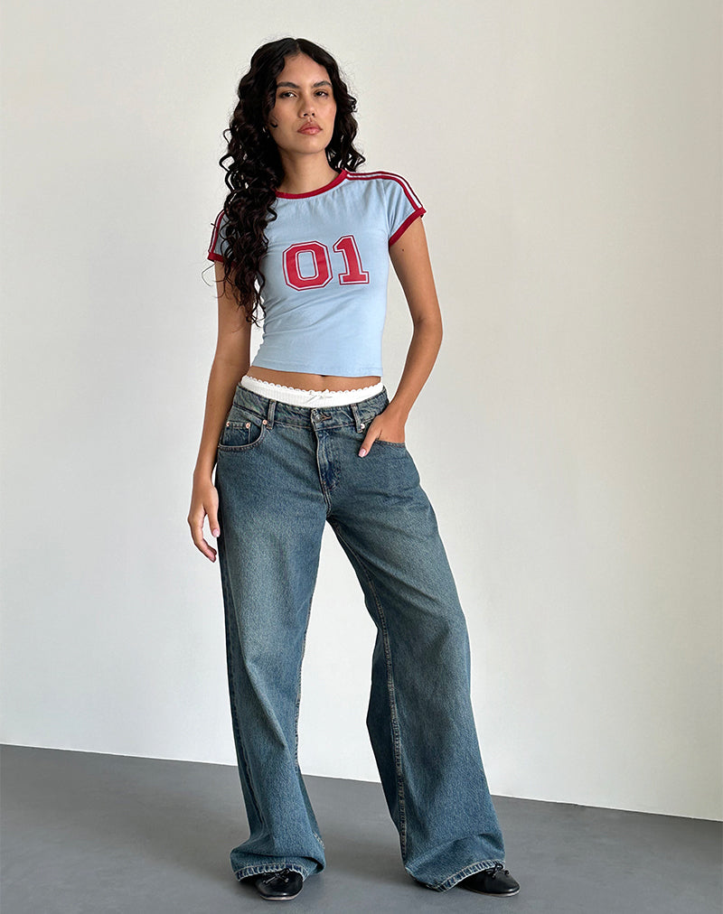 Tee-shirt Salda en bleu Nantucket avec bordure rouge adrénaline