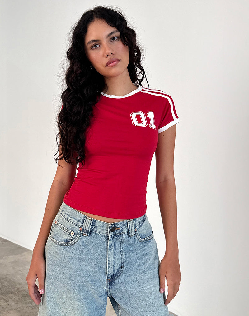 Tee-shirt Salda en rouge tango et blanc cassé