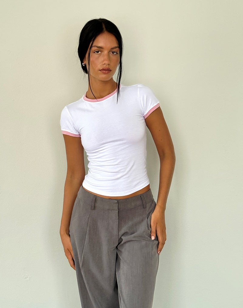 Image de Salida Top en blanc avec reliure rose flamant