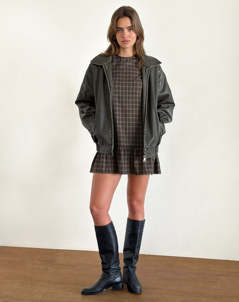 Image de Samana Babydoll Mini Dress in Check Dark Brown
