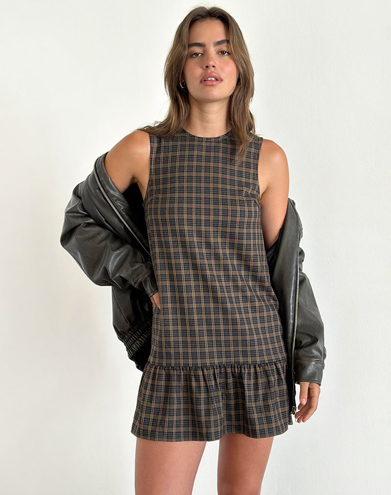 Image de Samana Babydoll Mini Dress in Check Dark Brown