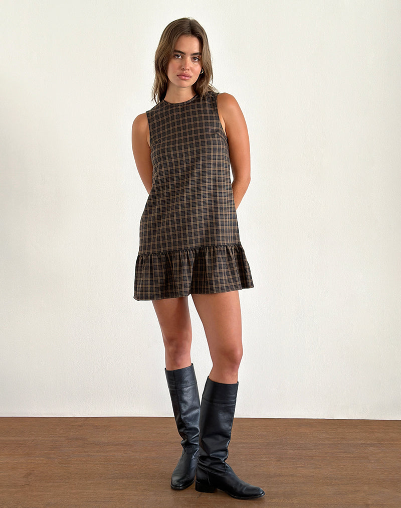 Image de Samana Babydoll Mini Dress in Check Dark Brown