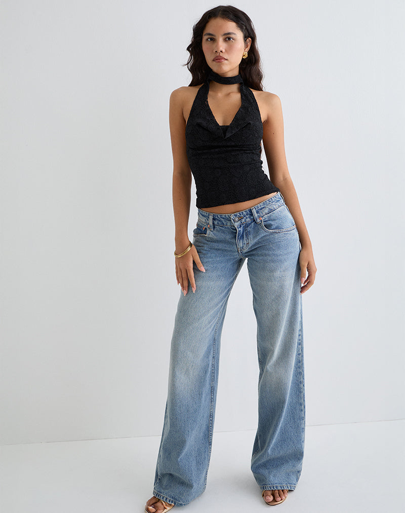 Samwell Halterneck Top in Paisley Lace Black (Top dos nu en dentelle marguerite)